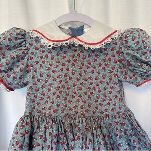 Vintage Daisy Kingdom Dress Floral Sz 2T Peter Pan Collar Eyelet Edge Petticoat